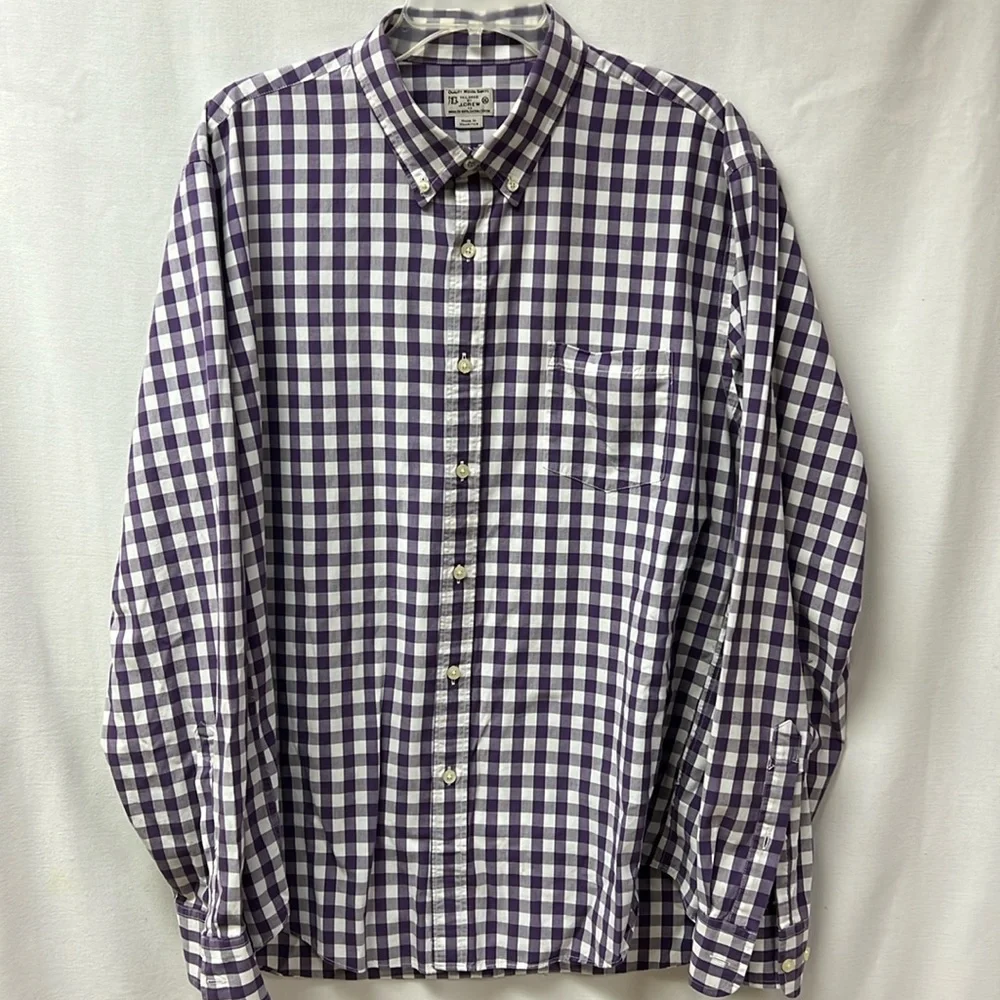 J Crew Button Down Shirt Men’s Long Sleeve Purple White Check Size XL